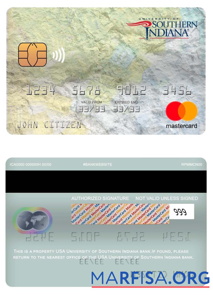 Downloadable USA University of Southern Indiana bank mastercard download for verification